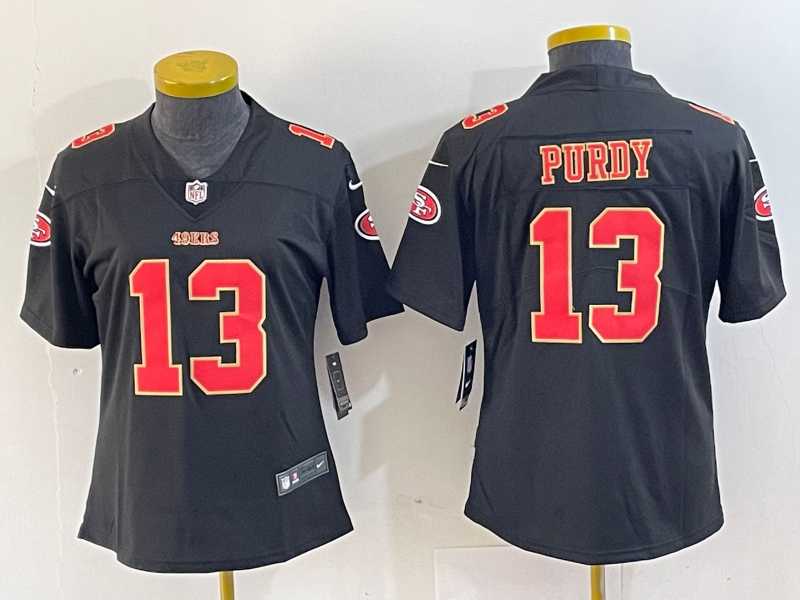 Women%27s San Francisco 49ers #13 Brock Purdy Black Red Fashion Vapor Limited Stitched Jersey